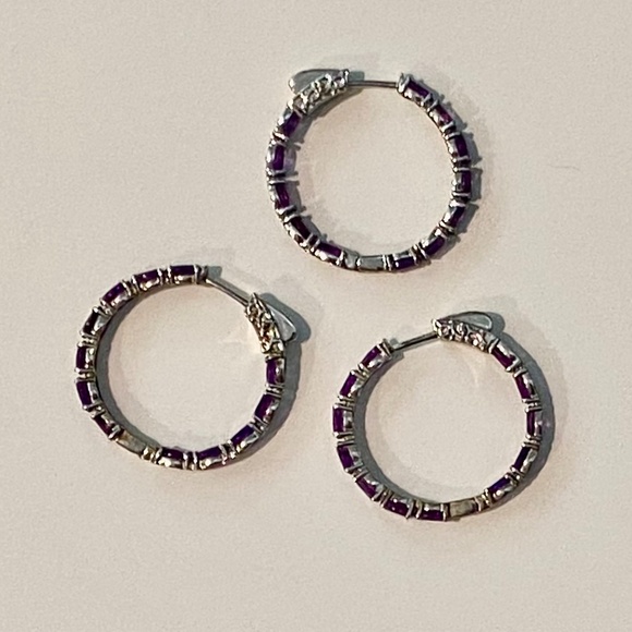 Lavender💜Amethyst Rhodium over Sterling Silver Hoop Earrings 3 Jtv Jewelry Love - Picture 7 of 9